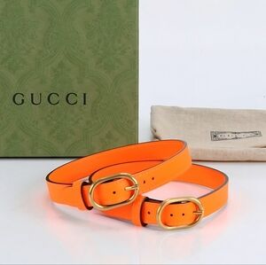 Gucci Diana Double Bracelet Orange Leather Gold Buckle Full Set Unisex Bangle